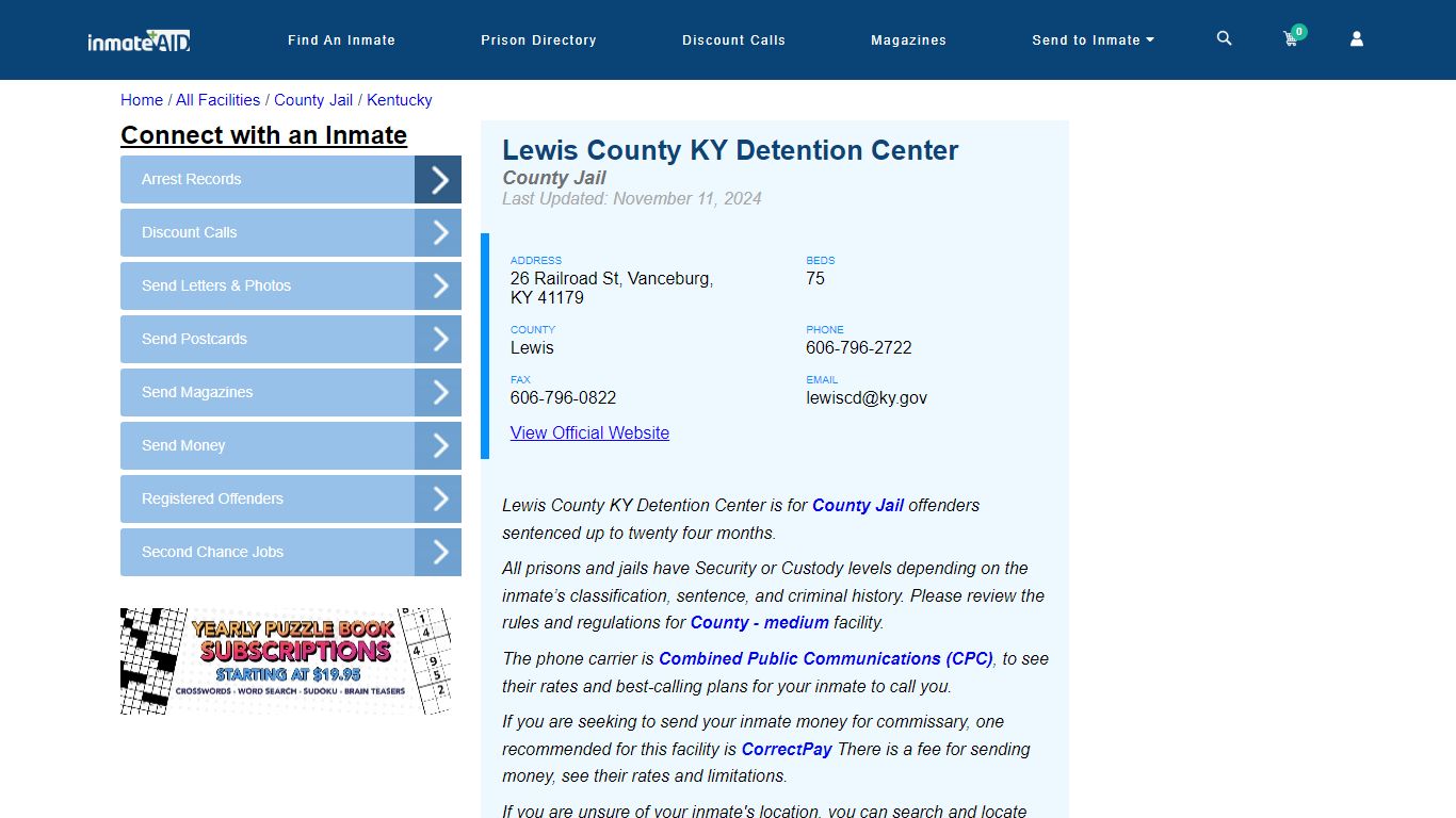 Lewis County KY Detention Center - Inmate Locator