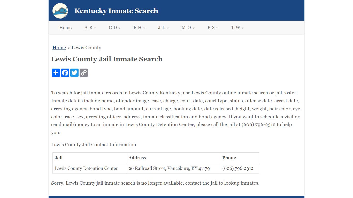 Lewis County Jail Inmate Search